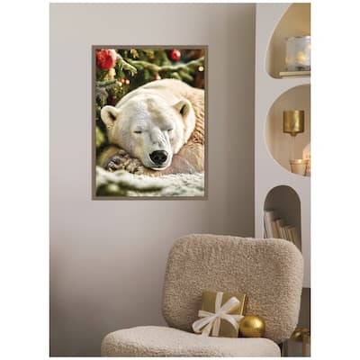 Kate and Laurel Sylvie Framed Canvas Icebear Sleeping Beneath a Christmas Tree by Michael Schauer