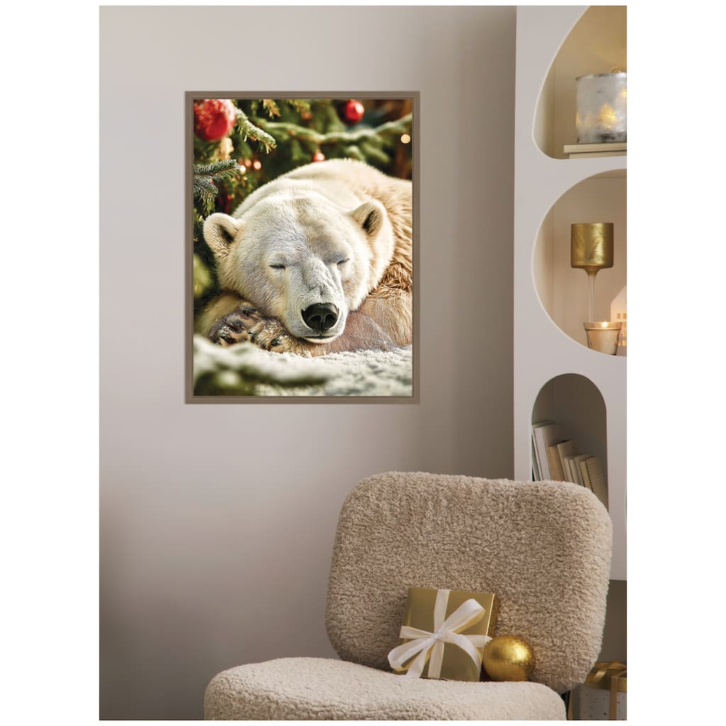 Kate and Laurel Sylvie Framed Canvas Icebear Sleeping Beneath a Christmas Tree by Michael Schauer