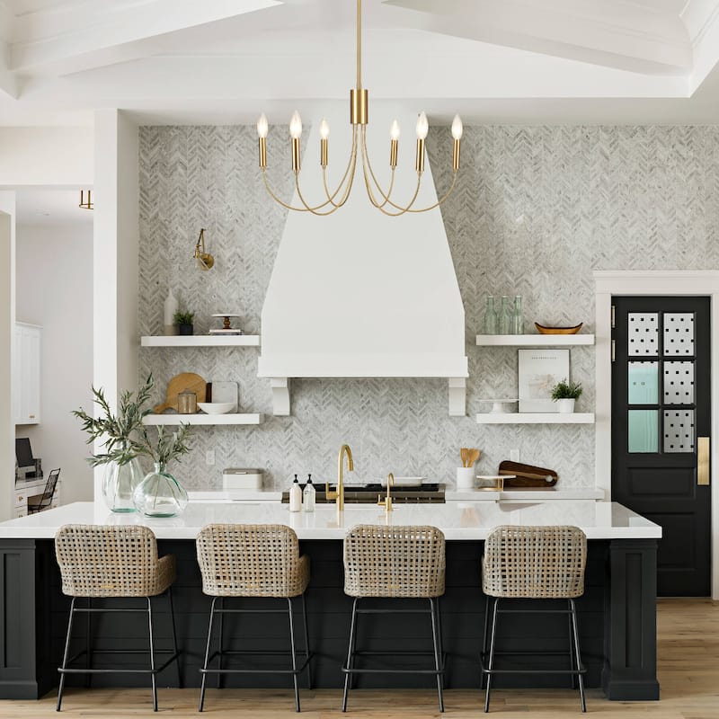 6-Light Modern Chandelier, Farmhouse Chandelier, Candle Style Chandelier for Dining Living Room Kitchen Island - 23.62"Dx8.86"H - Brass