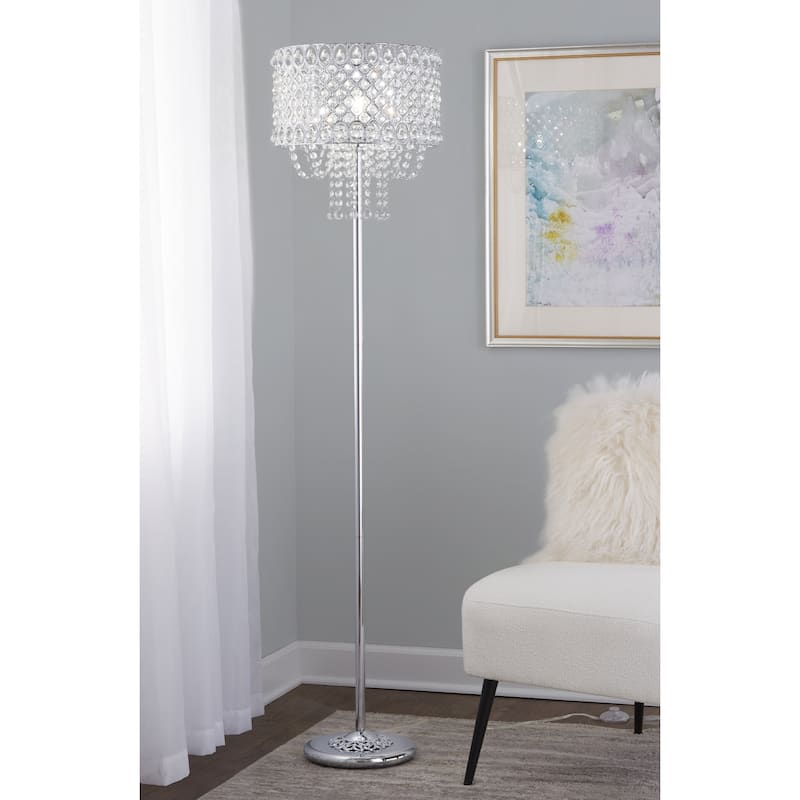 Silver Orchid Danya 60" Ornate Metal Floor Lamp with Clear Crystals & Medallion Detail Base