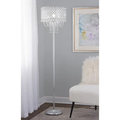 Silver Orchid Danya 60" Ornate Metal Floor Lamp with Clear Crystals & Medallion Detail Base