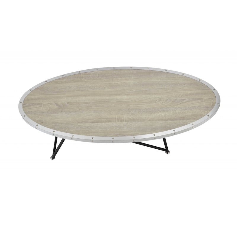 46 Inch Round Wood and Iron Coffee Table Natural Black Modern Design - 46” x 23” x 15” - Natural-Black