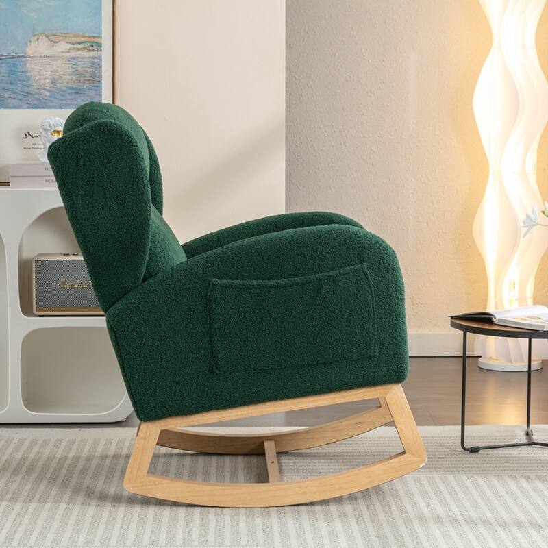 Modern Teddy Fabric Rocking Chair With Packet Wood Leg