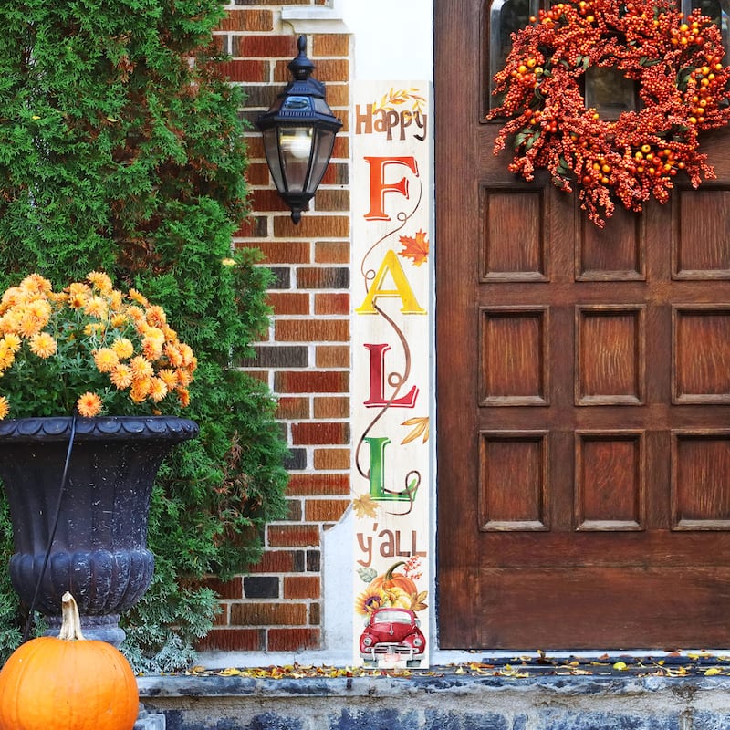 HomeRoots 72" Brown Orange And Yellow Solid Wood Happy Fall Porch Sign
