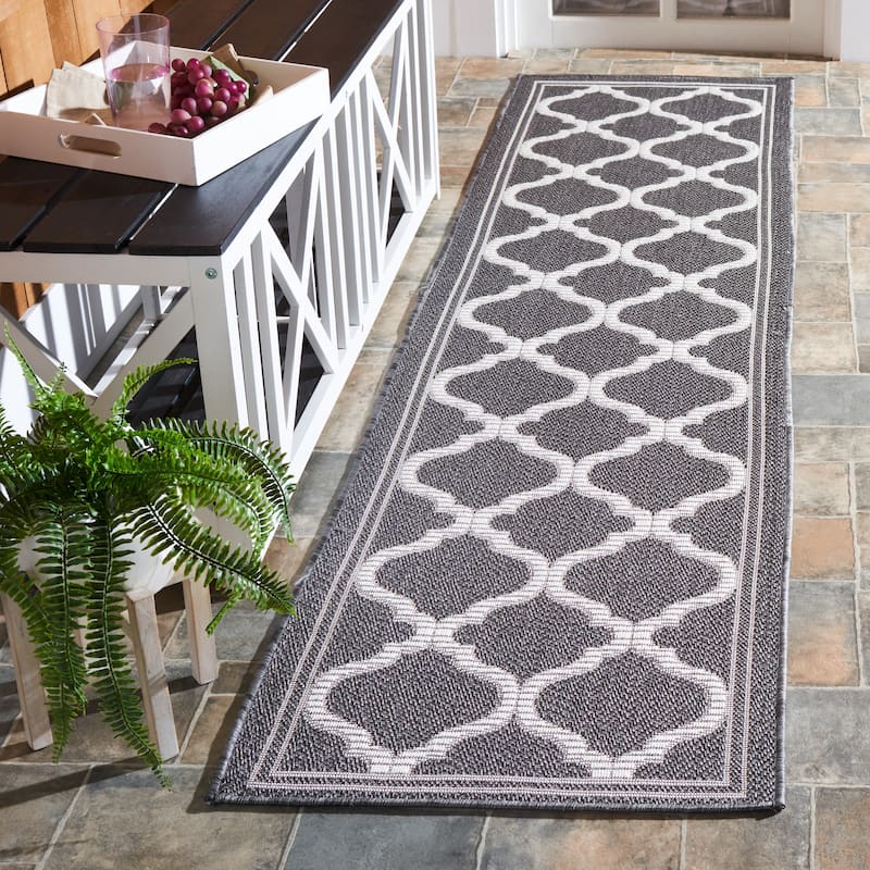 SAFAVIEH Bermuda Washable Edelt Indoor/ Outdoor Waterproof Rug - 2' x 8' Runner - Charcoal/Ivory