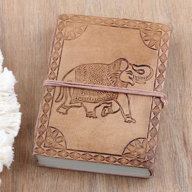 Novica Handmade Stomping Grounds Embossed Leather Journal