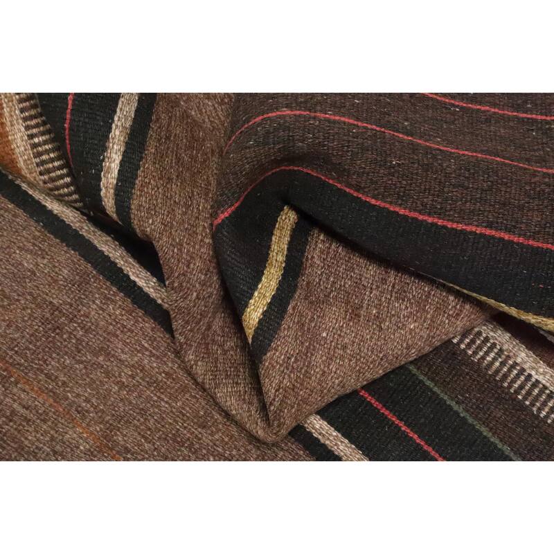 Hand Woven Oriental 100% Wool Carpet Southwestern Tribal Brown Kilim Area Rug - 10' 5'' X 6' 6''