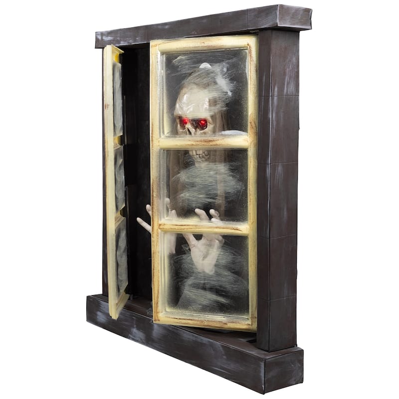 Lighted and Animated Ghoul in Window Halloween Decoration - 29" - Red Lights