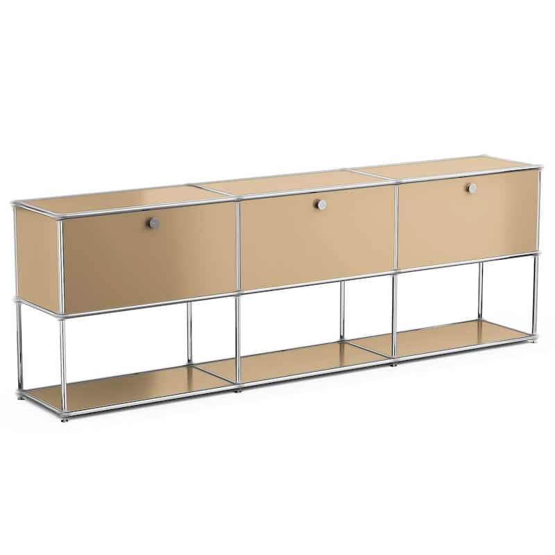 Modern Storage Cabinet Metal Organizer for Living Room and Home Office - Brown 2 layer 3 door