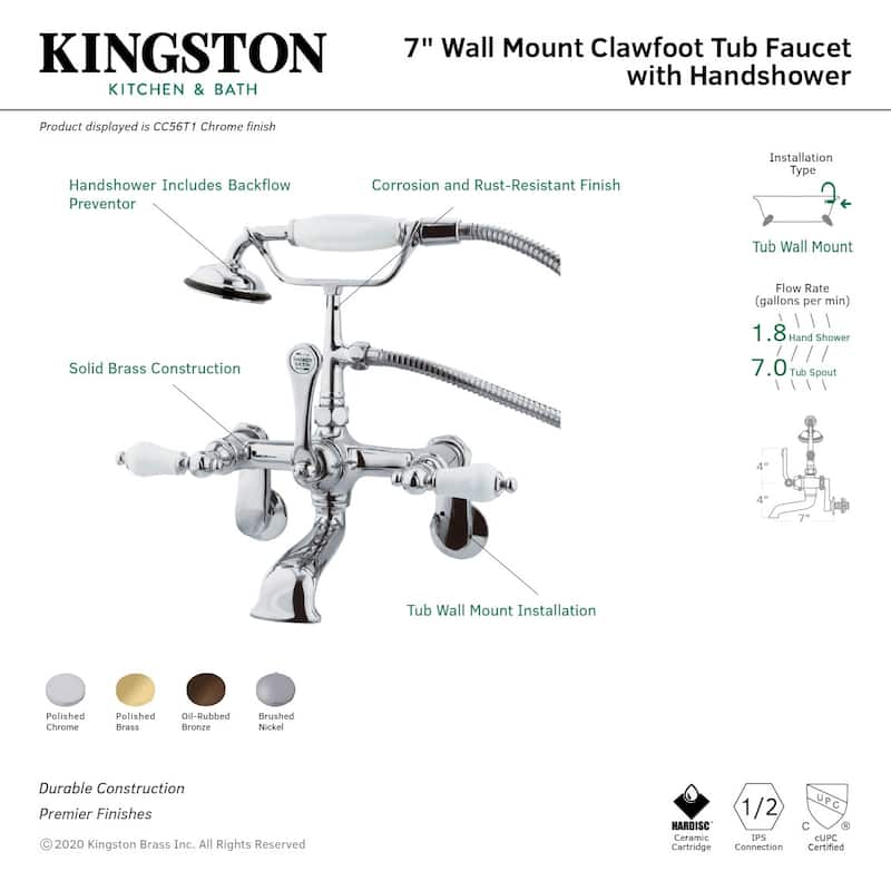 Kingston Brass Vintage Wall Mounted Clawfoot Tub Filler with Personal