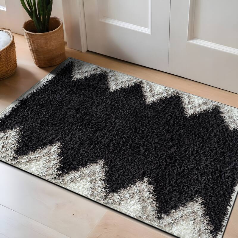 Geometric Shag Rug - Soft & Stylish - Anthracite Dark Gray - Medium Pile, Easy to Clean - 2' x 3'