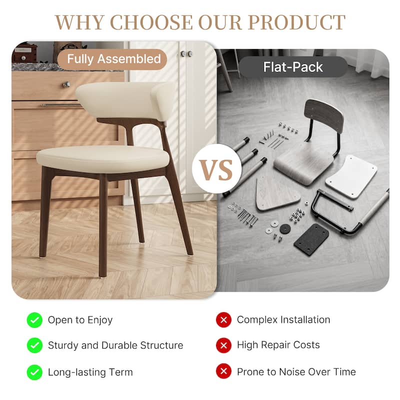 Faux Leather Dining chairs,Black Solid Wood, Beige Faux Leather, Set of 2, Not Assembled need