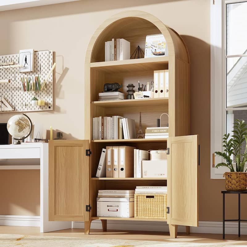 Arched Bookcase, Kitchen Pantry Storage Cabinet with Open Display Shelf