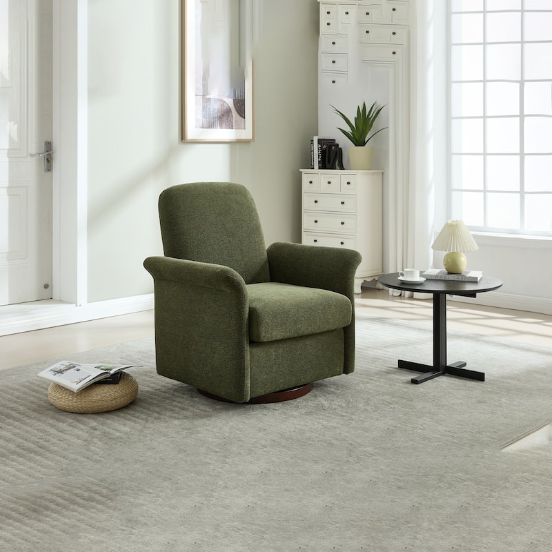 Swivel Accent Chair Modern Barrel Armchair with Wood Base for Bedroom Reading Waiting Living Room