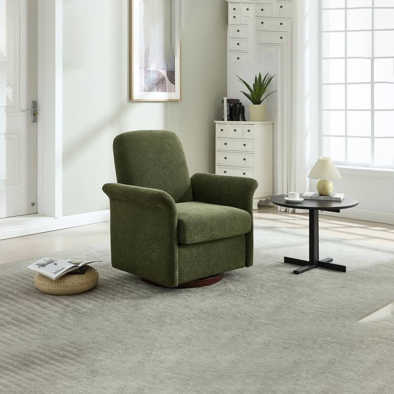 Swivel Accent Chair for Living Room, Modern Upholstered Armchair with Wood Base, Flared Arms for Bedroom Reading Waiting