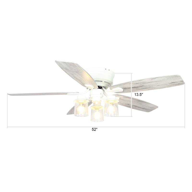 52" Low Profile White Flush Mount Ceiling Fan with Light Kit and Remote