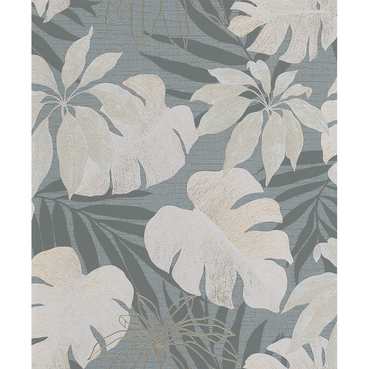 Marburg Nona Grey Tropical Leaves Wallpaper - 20.9 x 396 x 0.025