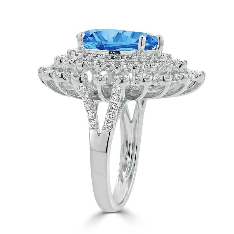 Auriya 5 5/8ct Pear-cut Blue Topaz and Halo Diamond Ring 1 1/2cttw 18K Gold