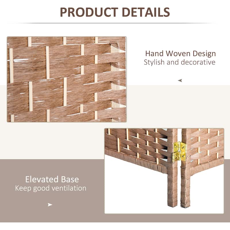 HomCom 6' Tall Wicker Weave Three Panel Room Divider Privacy Screen - Natural Blonde Wood