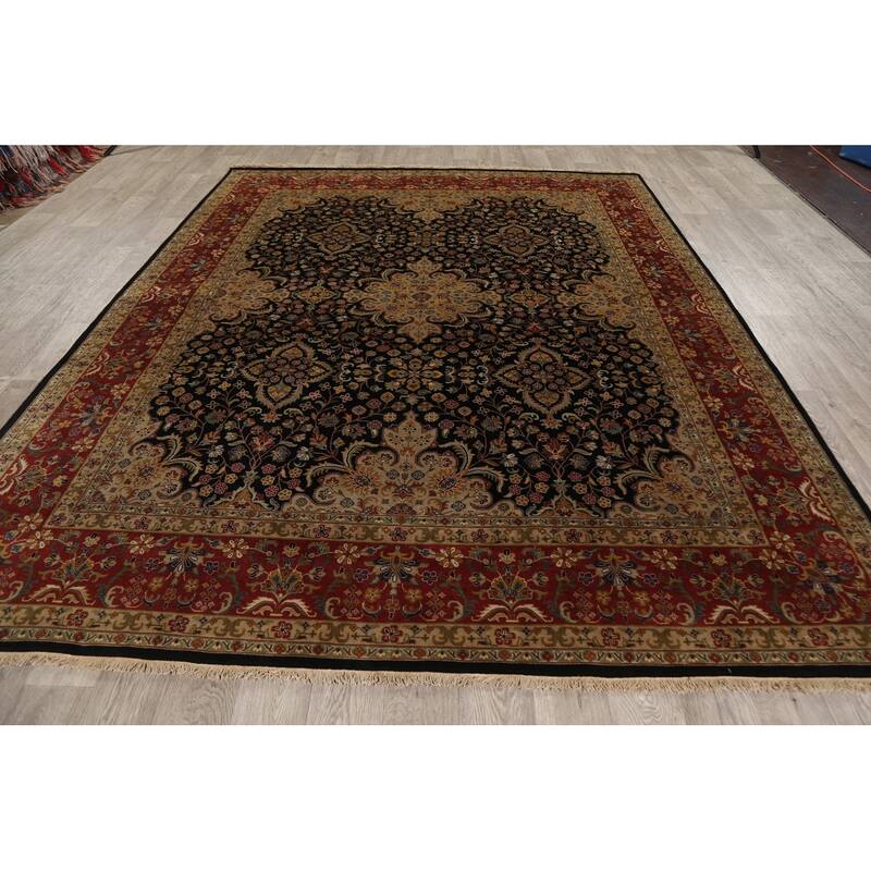 Vegetable Dye Floral Kashan Wool Area Rug Hand-knotted Oriental Carpet - 7'10" x 9'10"