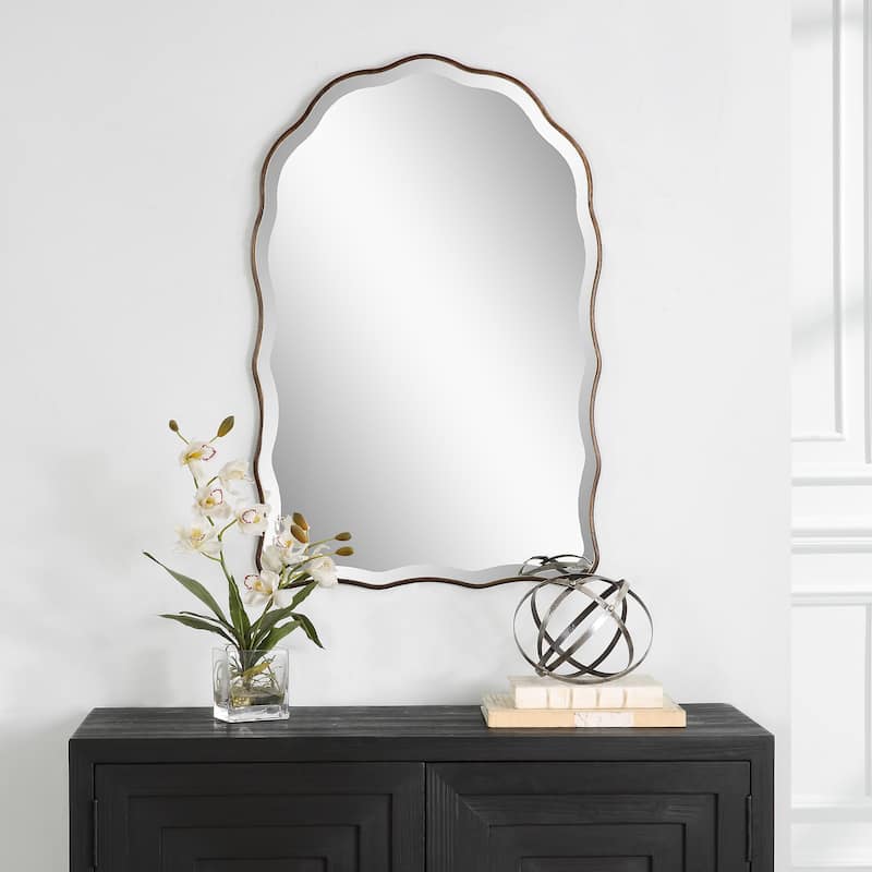 Porch & Den Antiqued Bronze Scalloped Edges Arched Wall Mirror