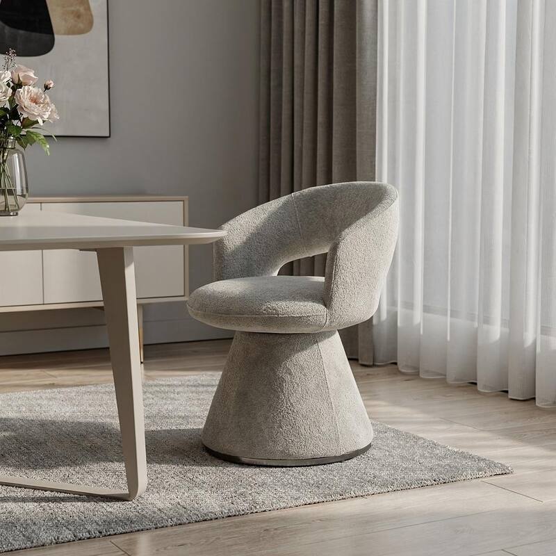 HomeRoots Dark Gray Boucle Partially Open Back Swivel Dining Arm Chair - 23.00 in. x 30.00 in. x 23.00 in. - Single - 23.00 in. x 30.00 in.  x 23.00 in. - Dark Gray