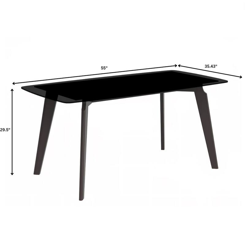 Krevor Modern Dining Table with Rectangular Sintered Stone or Glass Wide Tabletop and Black Steel Base