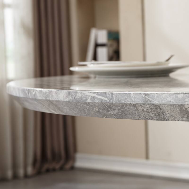 47" Round Dining Table with Faux Marble Tabletop and Stainless Steel Base - Grey+Gold