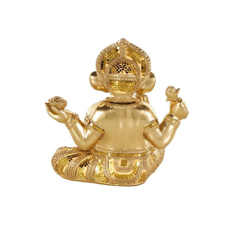 Gold Resin Ganesh Decorative Sculpture with Mosaic Details