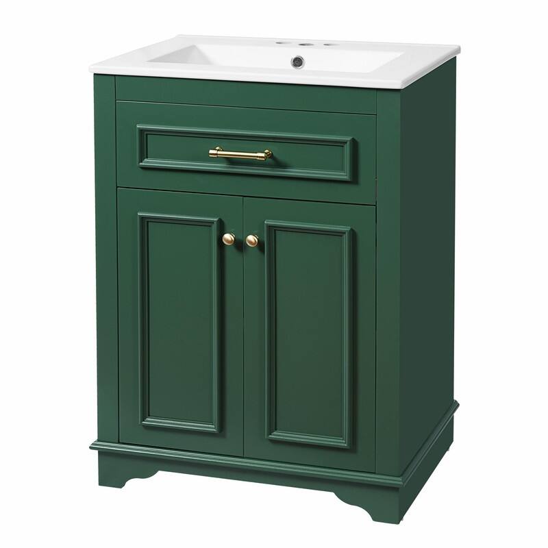 24" Bathroom Vanity with Integrated Ceramic Sink, Cabinet with 2 Doors and 1 Tip-Out Drawer, Single Sink Vanity
