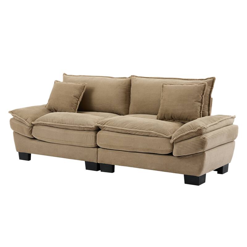 Corduroy Loveseat Couch with 2 Pillows, High-Density Foam Deep Seat Sofa, Upholstered Sofa with Double Layer Cushion
