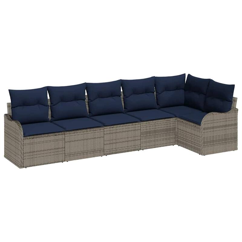 vidaXL 6/7 Garden Sofa Set with Cushions Black/Brown/Grey Poly Rattan - 113.2 x 48.2 x 27.2