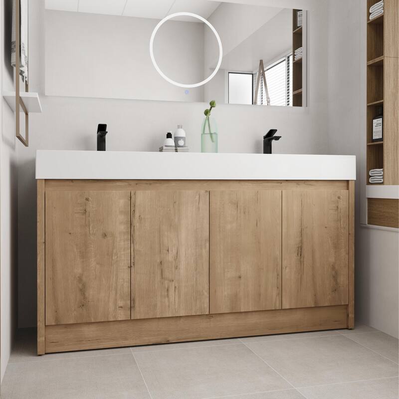 BNK 24/30/48/60 inch Freestanding Resin Sink Bathroom Vanity with Soft Close Door and Adjustable Shelf