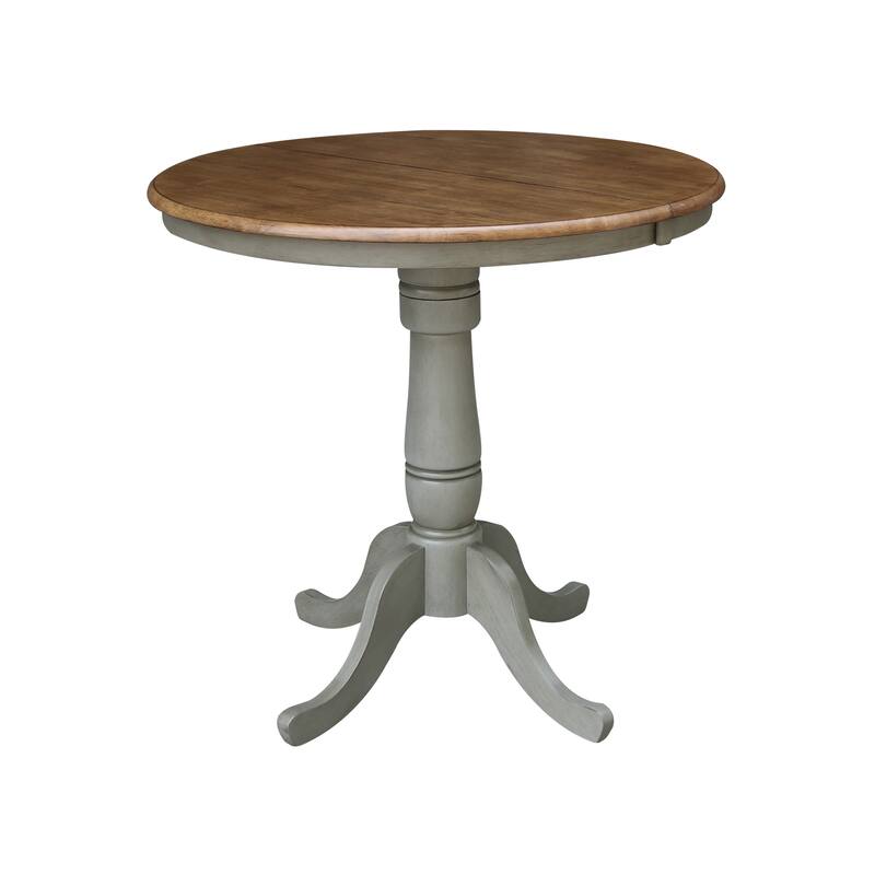 36" Round Top Pedestal Table With 12" Leaf - Distressed Hickory/Stone - Counter Height