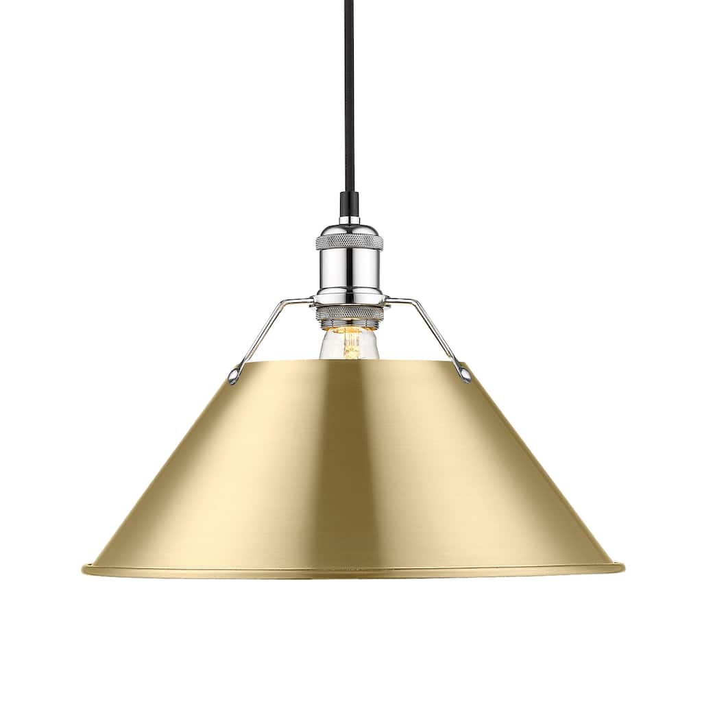 Yep by Golden Lighting Orwell 1-light 14in Pendant in Chrome and Brushed Champagne Brass shade - Silver