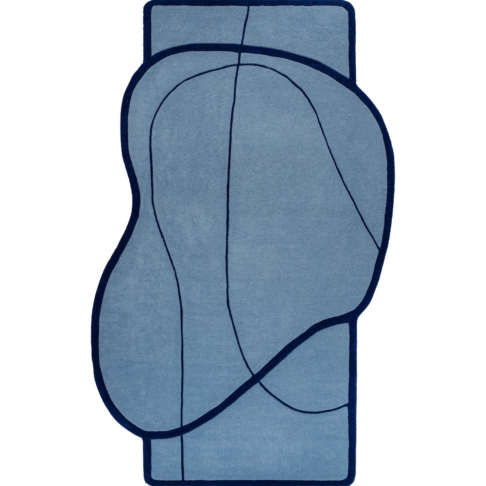 JONATHAN Y Retro Coastal Geometric Border Handwoven Wool Area Rug