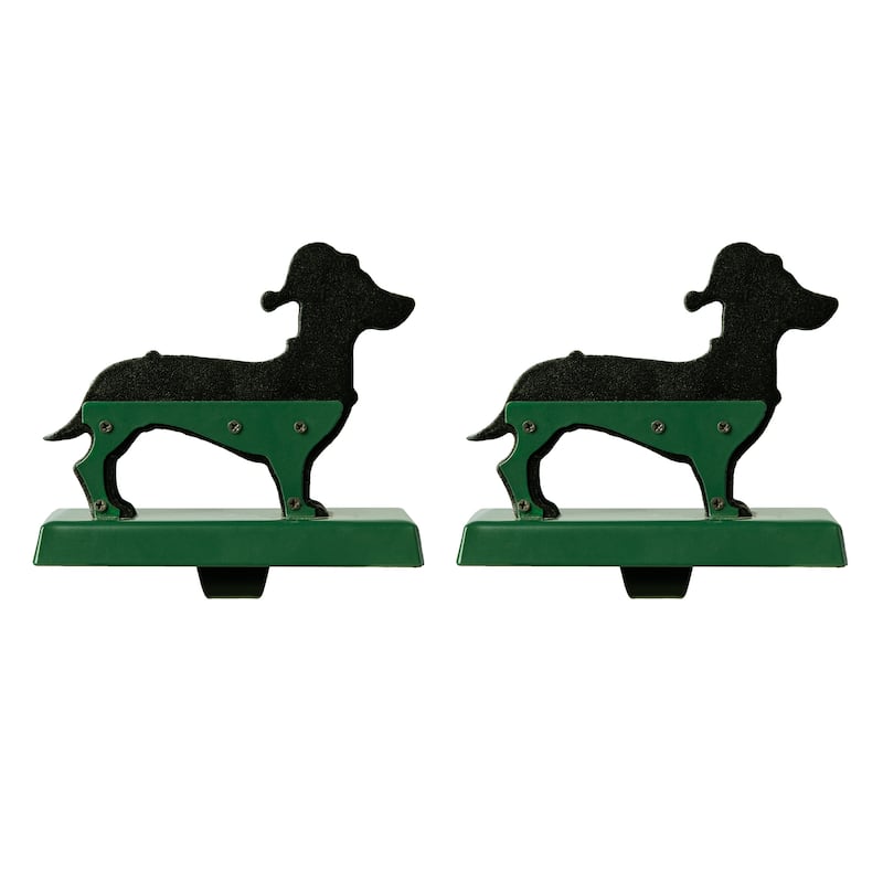 Glitzhome Wooden/Metal Red Truck Dachshund Reindeer Tree Stocking Holder Mantel Ornament for Christmas