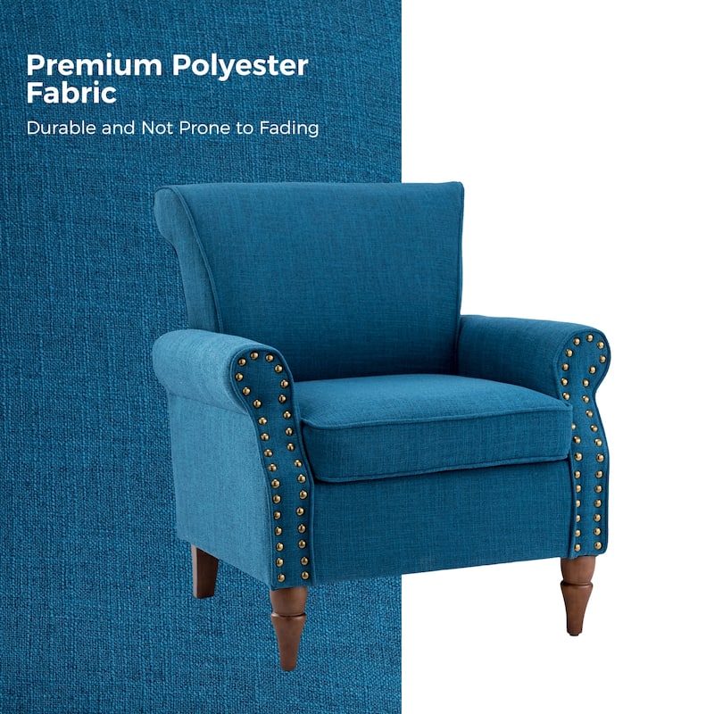 Nyctelius Upholstered Comfy Accent chair with Classic Turned Wooden Legs and Nailhead Trim by HULALA HOME