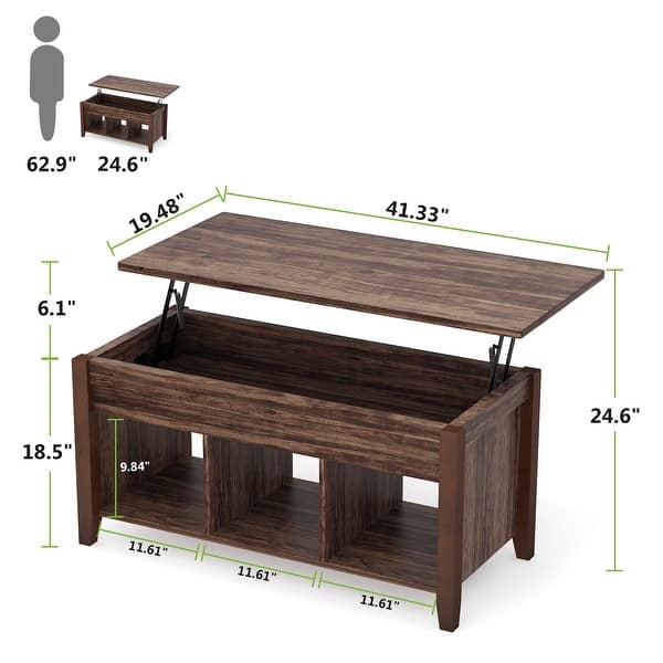 Lift Top Coffee Table with Hidden Storage Compartment and Shelf - Bed ...