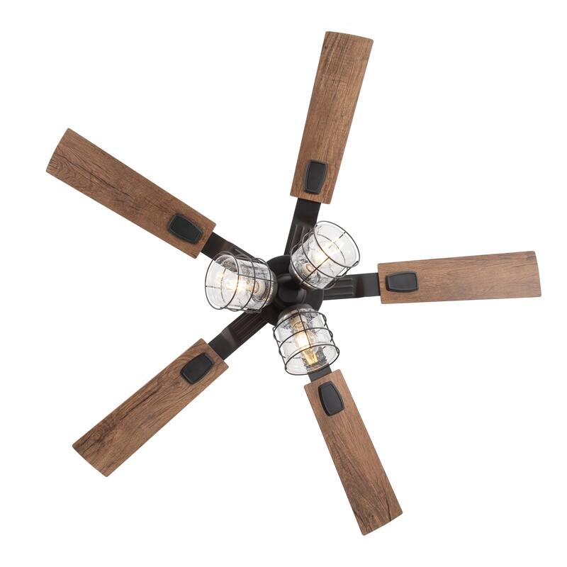 52" Industrial Reversible 5-Blade Glass Shade Ceiling Fan with Light and Remote