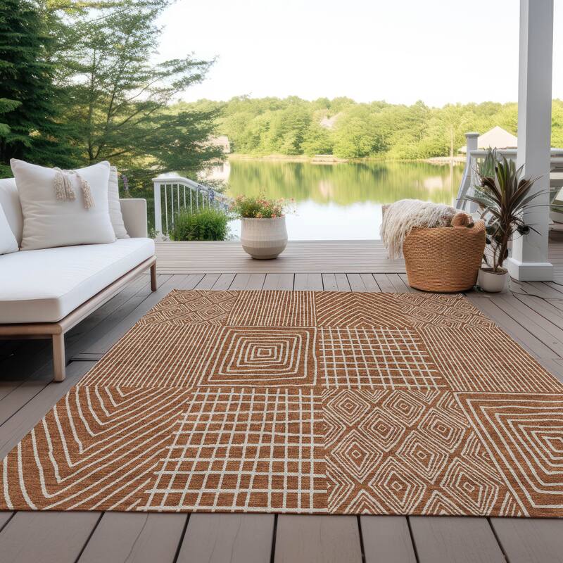 Machine Washable Indoor/ Outdoor Geo Patchwork Chantille Rug