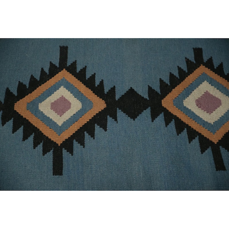 Hand Woven Oriental 100% Wool Carpet Southwestern Tribal Multi-Colored Kilim Area Rug - 11' 5'' X 5' 3''