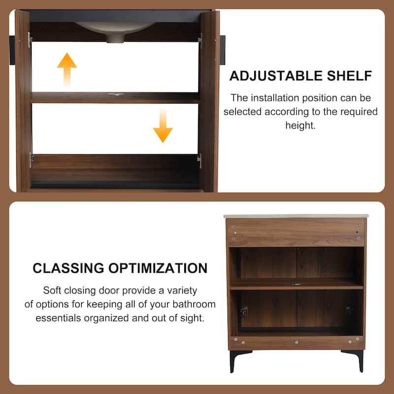 ARTCHIRLY 24/30 Inch Bathroom Vanity with Sink, Freestanding Bathroom Vanity with Soft Close Door and Adjustable Shelf
