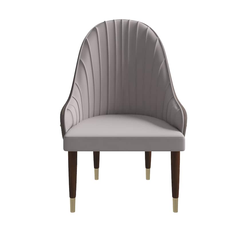 Leather Dining Chair with a Ripple Back and Gold Accents Design Elara Collection