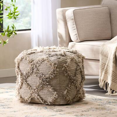 Jucar Handcrafted Boho Wool and Cotton Pouf by Christopher Knight Home