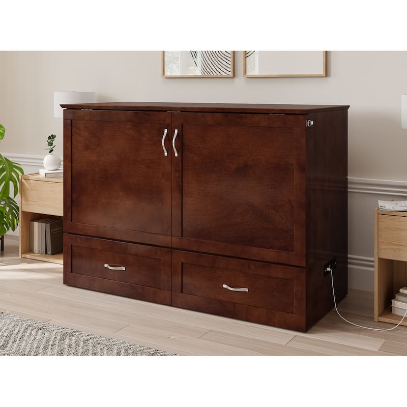 Hamilton Murphy Bed Chest with Storage Drawer and Built-In Charger - Walnut - Full