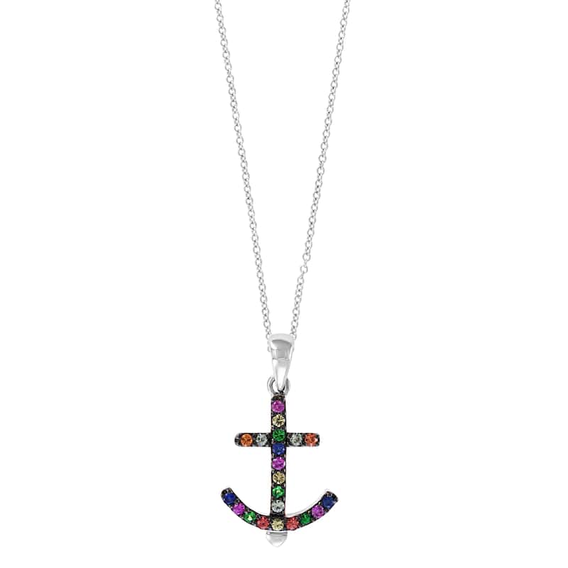 EFFY 925 Silver Multi Sapphire Anchor Pendant Necklace