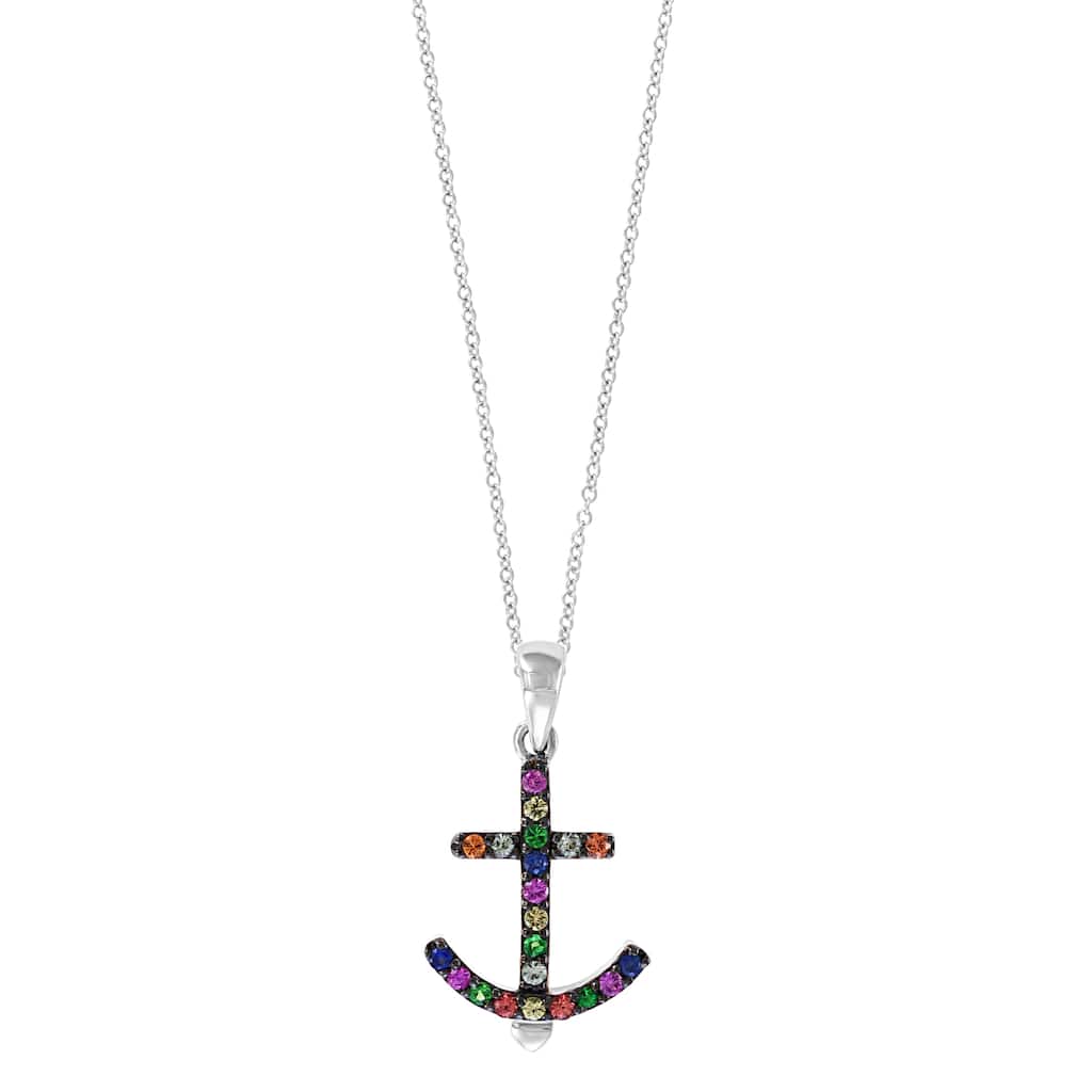 EFFY 925 Silver Multi Sapphire Anchor Pendant Necklace