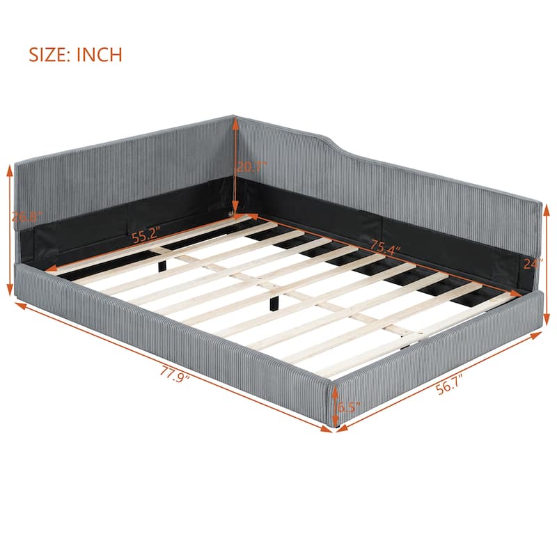 Full Size L-Shaped Corduroy Daybed, Upholstered Sectional Sofa Bed for Guest Room