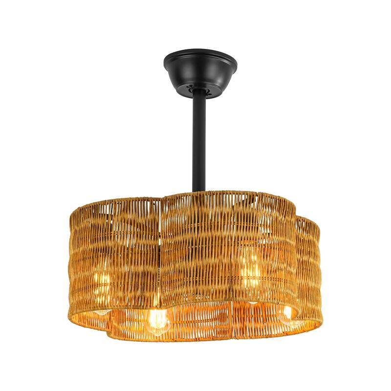 4-Light Modern Farmhouse Black and Deep Brown Geometric Drum Ceiling Fan Lighting with Remote Included - 20 in. W x 8.27 in. H